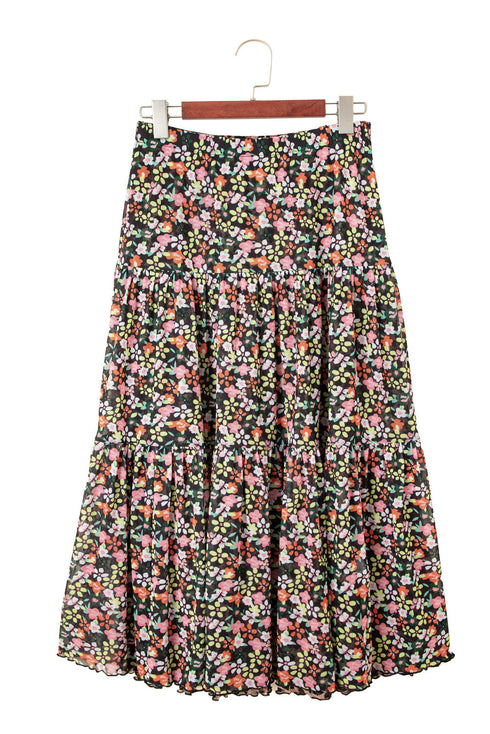 Reversible Leopard Floral Ruffle Hem Southern Maxi Skirt